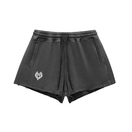 Snow Washed Raw Edge Drawstring Shorts