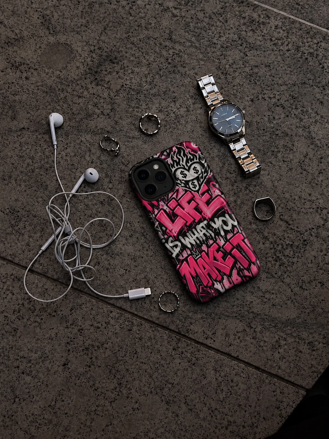 Life is What You Make It Pink MagSafe® tough case for iPhone®