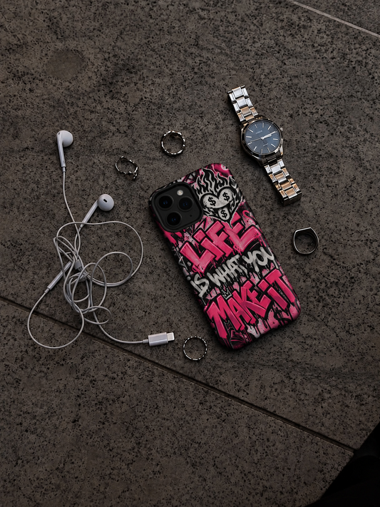 Life is What You Make It Pink MagSafe® tough case for iPhone®